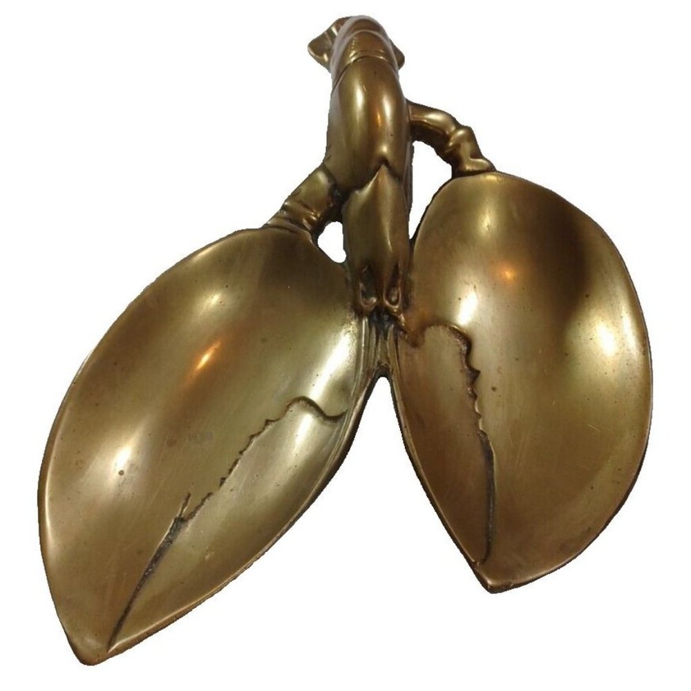 13" Lobster Brass Trinket Candy Dish Ashtray Spoon Rest Nautical Ocean Beach Vtg - Picture 11 of 13